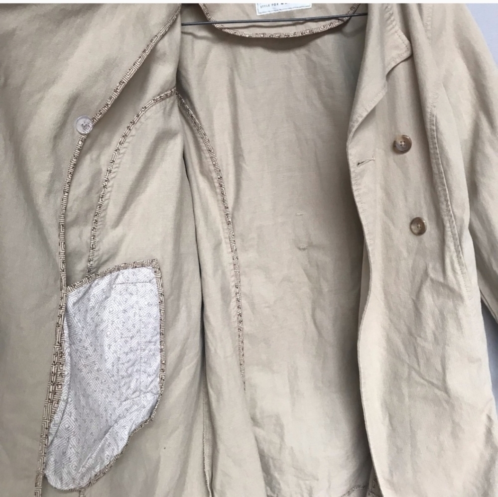 Old Navy Maternity Trench 100% Cotton Short Jacket Tan Long Sleeve Belted - Picture 8 of 8